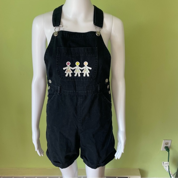 VINTAGE 90s NEW LEGENDS BLACK HOLOGRAPHIC PEOPLE OVERALLS SIZE XL RAVER TRENDY - Picture 1 of 7